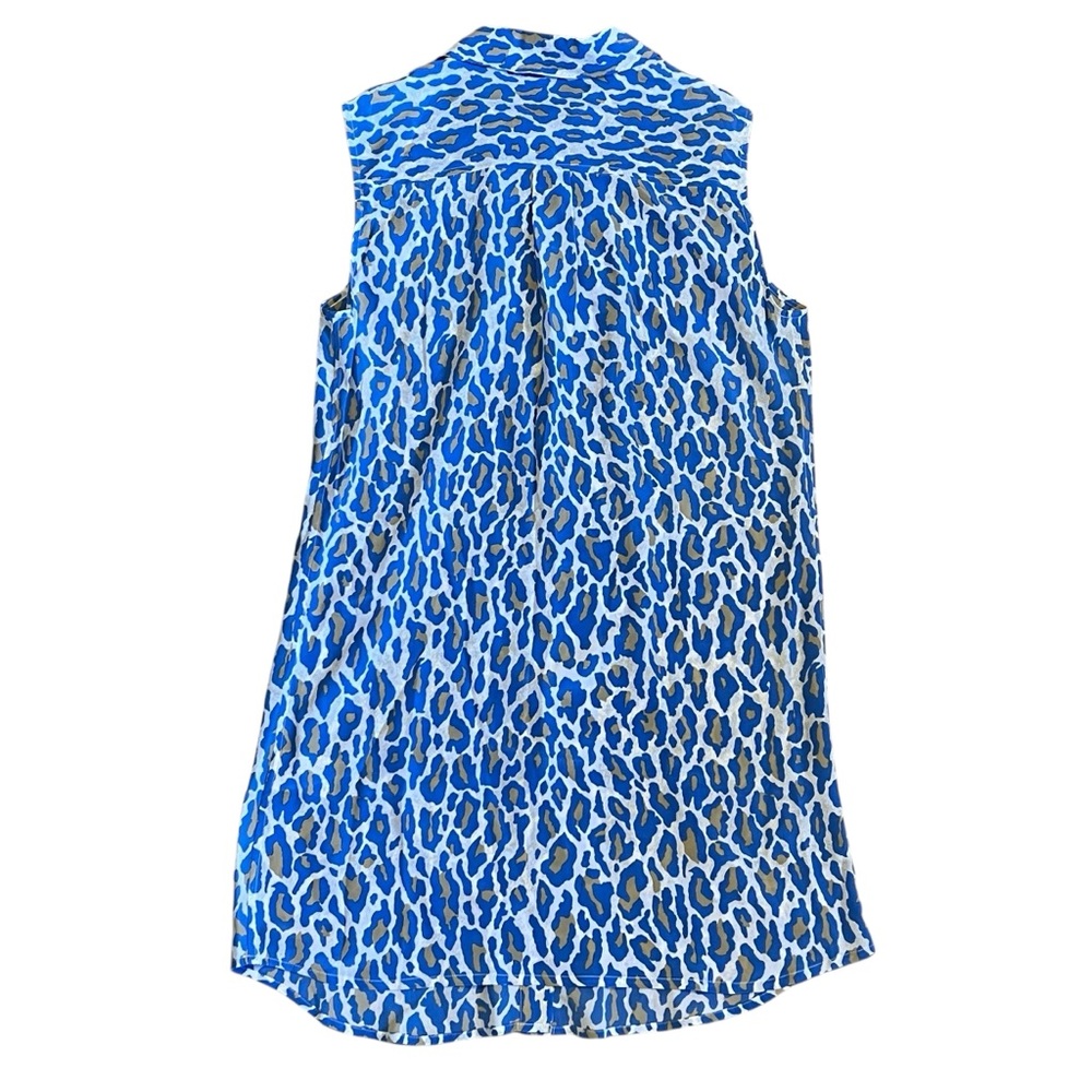Equipment Women’s Sz XS Blue Leopard Print Silk Shift Dress Button Front Mini - Picture 7 of 10